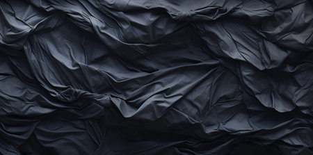 Texture of crumpled black fabric as background, top view.の素材