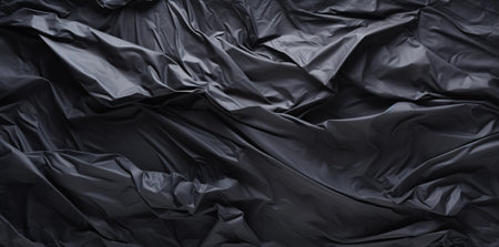 Black crumpled fabric background. Texture of crumpled black fabric.の素材