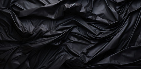 Black crumpled fabric background. Texture of crumpled black fabric.の素材