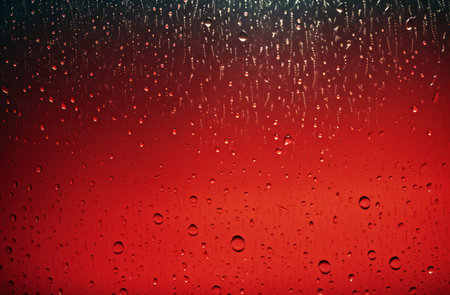 Drops of rain on the window, red background. Shallow DOFの素材