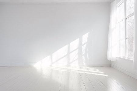 interior of empty room with window and white wall. 3d renderingの素材