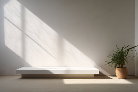 3d render of minimal white product display podium with shadow on the wallの素材