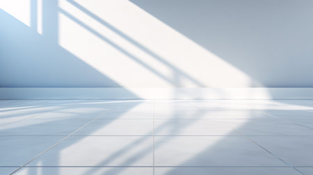 White tiled floor and shadows on the wall. 3d renderingの素材