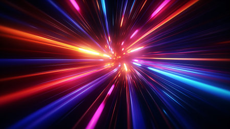 abstract background with blue and red rays of light in the centerの素材