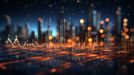 Futuristic city with glowing forex chart. 3D renderingの素材
