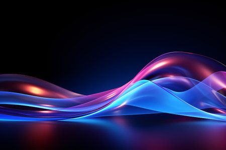 abstract background with blue and violet wavy lines on dark backgroundの素材