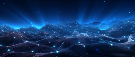 Abstract polygonal space low poly dark background with connecting dots and linesの素材