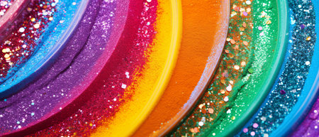 Close-up of colorful sequins in the form of a rainbow. Abstract background.の素材