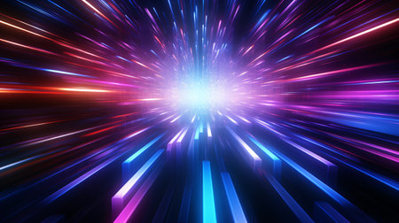 3d rendering of an abstract background with glowing lines and particles.の素材