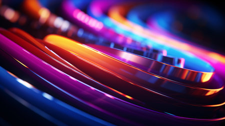 abstract color background with motion blurred magic neon light curved lines.の素材