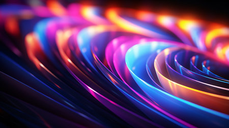 3d rendering of abstract fractal background with glowing wavy lines.の素材