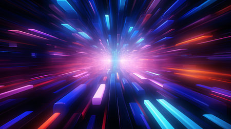Abstract blue and red background with glowing lines. 3d illustrations.の素材