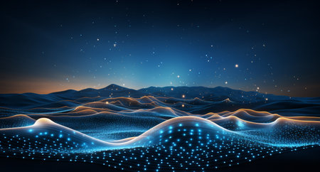 Futuristic technology wave background with glowing particles. Vector illustration.の素材