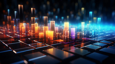 3D rendering of abstract digital technology concept. Futuristic background with glowing cubes.の素材