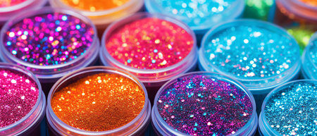 Colorful glitter eyeshadow palette closeup. Makeup and beauty conceptの素材
