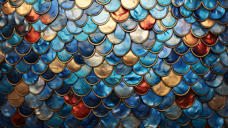 Colorful glass mosaic on the wall of the temple, Thailand.の素材