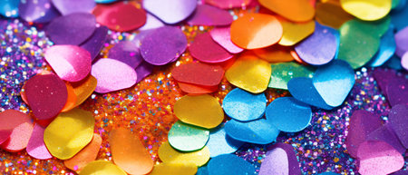 Colorful confetti close up as very nice holiday background (selective focus)の素材