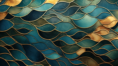 abstract background with blue and gold patterns. 3d render illustrationの素材