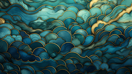Abstract blue and gold wavy background. 3d rendering, 3d illustration.の素材