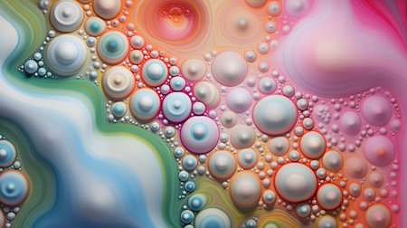 abstract colorful background with circles and bubbles in water, closeup of photoの素材
