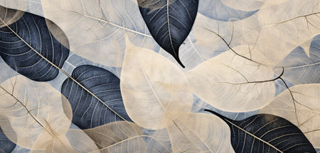 abstract background with black and white leaves on a light blue backgroundの素材