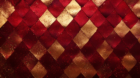 Red and gold background with rhombus pattern. 3d renderingの素材