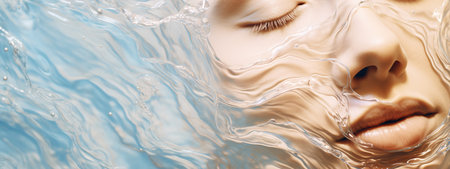 Beautiful woman face in water. Beauty and skin care concept.の素材