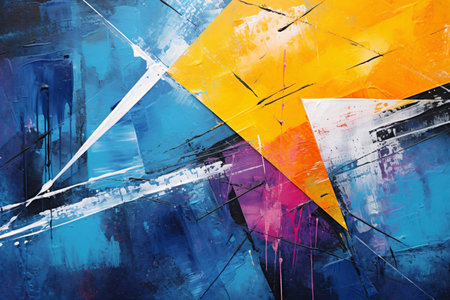 abstract grunge background with blue, yellow and orange paint strokesの素材