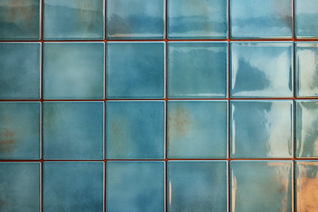 Blue ceramic tile wall texture. Abstract background and texture for design.の素材