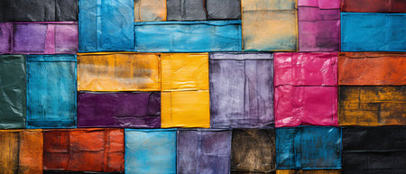 Colorful background of a wall made of colored sheets of paper.の素材