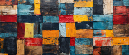 abstract background of multicolored painted wooden wall close-upの素材