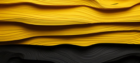 3d render, abstract background with wavy layers, black and yellow colorsの素材