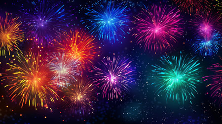 Fireworks background. Colorful fireworks background. Vector illustration.の素材