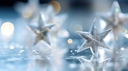 Christmas and New Year background with silver stars and bokeh.の素材