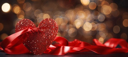 Red heart on bokeh background. Valentines day background.の素材