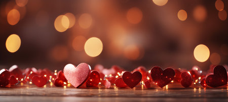 Valentine's day background with red hearts and bokeh lightsの素材