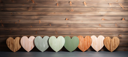 Wooden hearts on a wooden background. Valentine's day concept.の素材