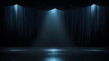 Theater stage background with curtain and spotlights. 3d renderingの素材