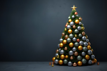 Christmas tree with gold and silver baubles. 3d renderingの素材