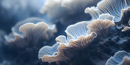 mushroom on a dark blue background, close-up.の素材
