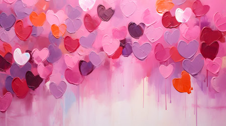 Valentine's day background with colorful hearts, copy space.の素材