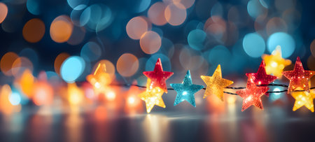 Christmas and New Year holidays background with bokeh lights and starsの素材