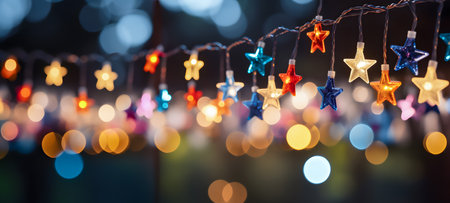 Colorful Christmas lights on bokeh background, Christmas backgroundの素材