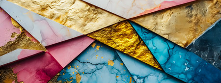 Marble abstract background with gold, pink, blue and gold colors.の素材