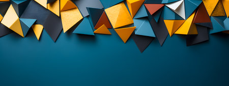 3d render, abstract geometric background with black, yellow, blue and orange triangular shapesの素材
