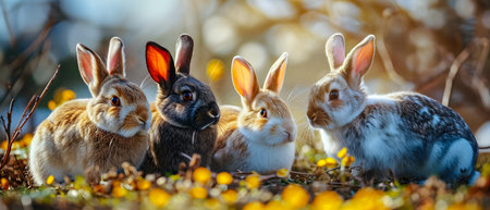Rabbits in the spring forest. Selective focus. nature.の素材