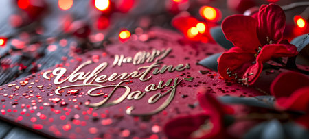 Valentine's day background with red heart and rose petalsの素材