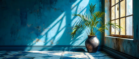 3D rendering of a room with plants in a vase.の素材