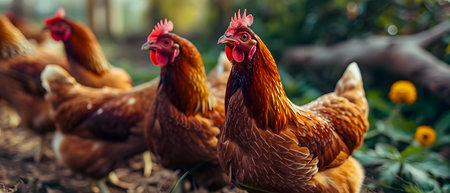 Chickens on a traditional free range poultry farm in Australia.の素材