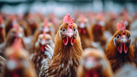 chickens on traditional free range poultry farm in Netherlandsの素材